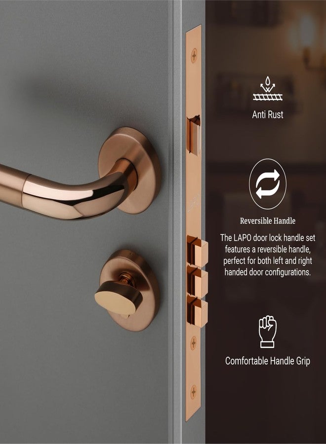 LAPO Heavy Duty Entry Locks for Main Door&Bedroom, Durable Mortise Lock for Home and Office, Cylindrical Handlesets, Brass Key for Home, PVD Rose Gold Finish, 3 Years Warranty CMH-4RC - Image 4